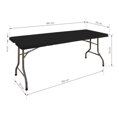 Wymiary czarnego stołu eventowego 180 x 75 cm Wymiary czarnego stołu eventowego 180 x 75 cm